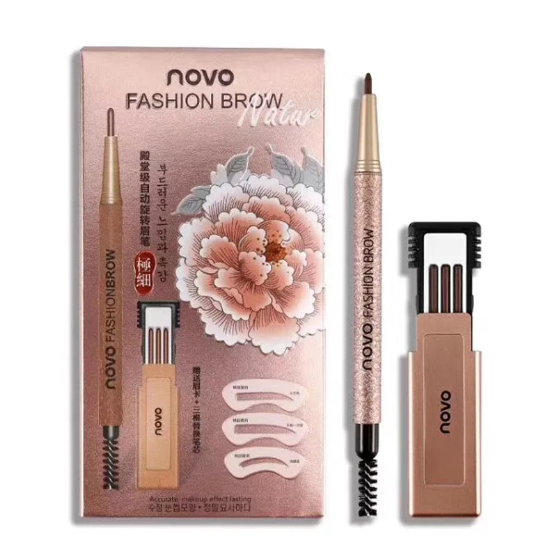 

NOVO eyebrow pencil private label wholesale slim waterproof vegan custom good quality double ended with brush eyebrow pencil