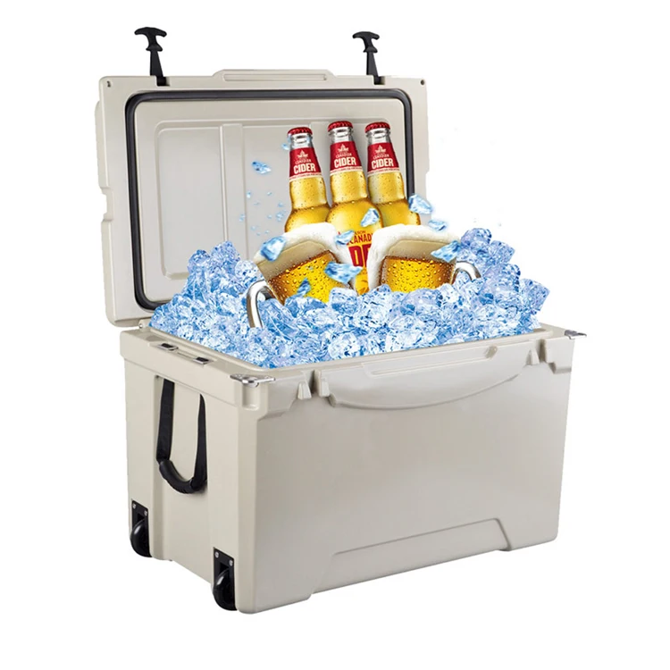 

75 Quart Rotomolded Plastic camping water can cooler box ice chest container with wheels
