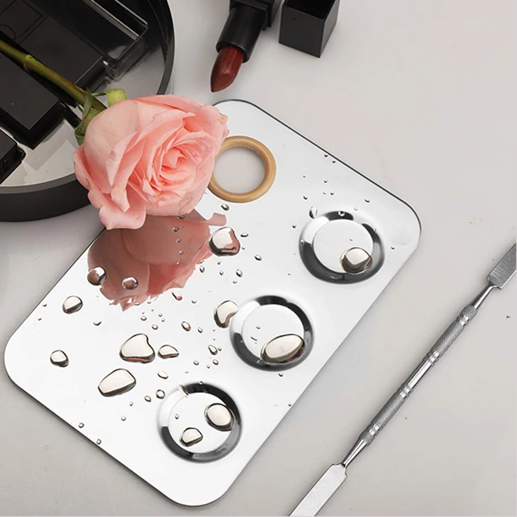 
Wholesale Silver Mixing Foundation Stainless Steel Artist Cosmetic Eyeshadow Makeup Palette For Oil Painting Makeup Artists 