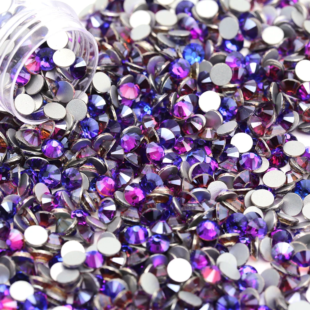

New Coating Purple Color SS3-SS50 Flat Back Non Hot Fix Crystal Glass Rhinestone For Dance Costumes