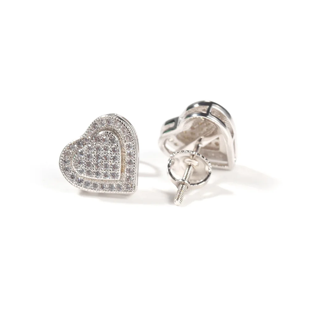 

Hip hop jewelry 2021 new S925 silver double heart 21524 earring gold plated with high quality zircon CZ