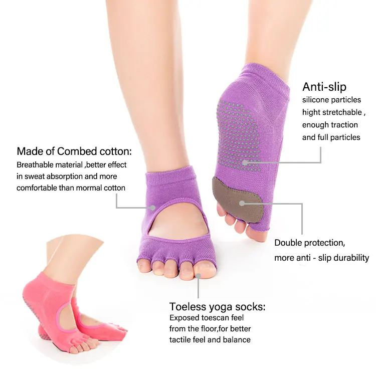 yoga-sockds-32. Yoga Socks Non-Slip Grips for Pilates Ballet Dance Barefoot Workout Cotton Open Toe Women Sports Socks 