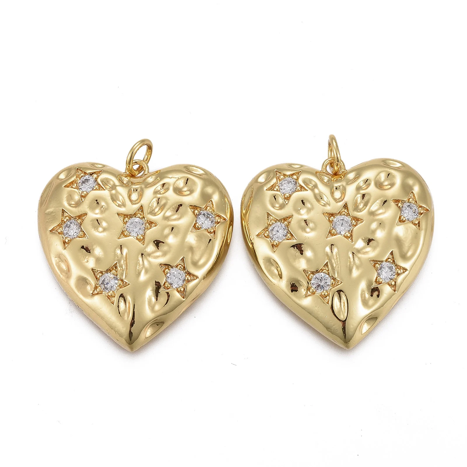 

Pandahall Real 18K Gold Plated Brass Heart with Star Cubic Zirconia Pendants