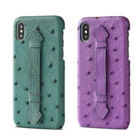 

Custom Logo Multiple Color Genuine Ostrich Skin Leather Mobile Phone Case Cover for iPhone With Handle