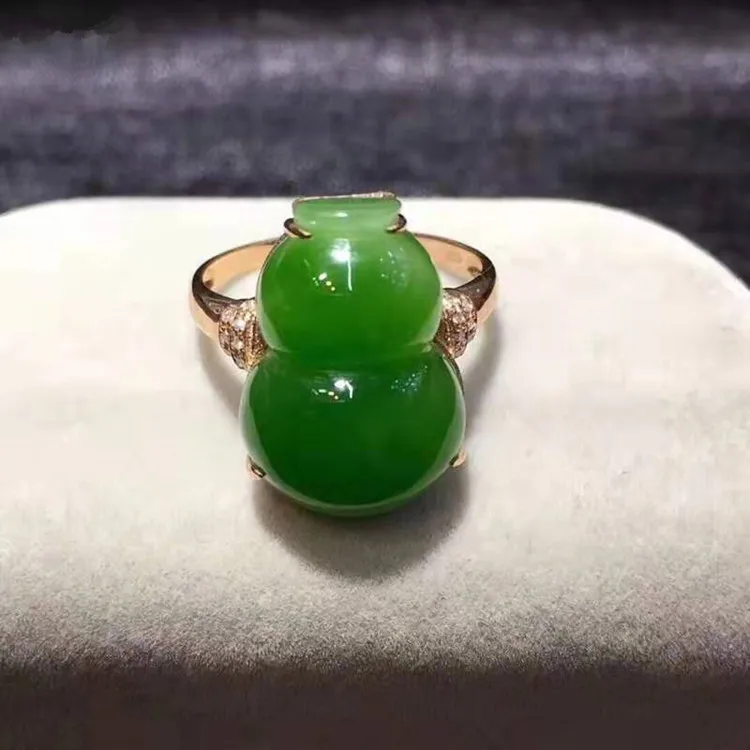 

lovely gourd design jade gemstone jewelry wholesale 18k gold 13x19mm natural apple green hetian jasper ring