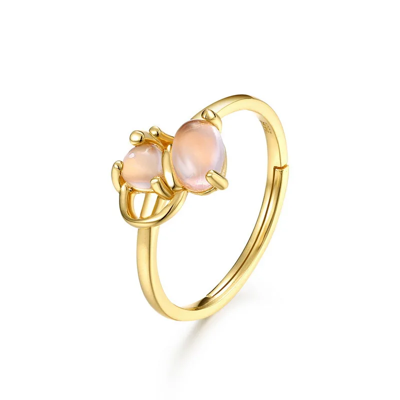

wholesale 2020 cute ladies rings with latest design 925 silver adjustable rose quartz rings, Gold color