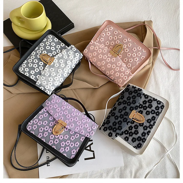 

Custom Women Lace Floral Print Pu Ladies Shoulder Handbag Bag