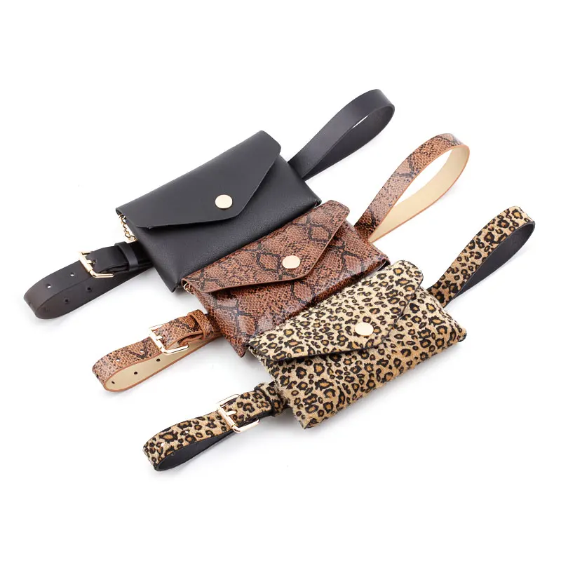 

Women Mini Waist Belt Purse Ladies Leather Mobile Belt Pouch Designer Leopard Snake Pattern Chain Belt And Wallet Set