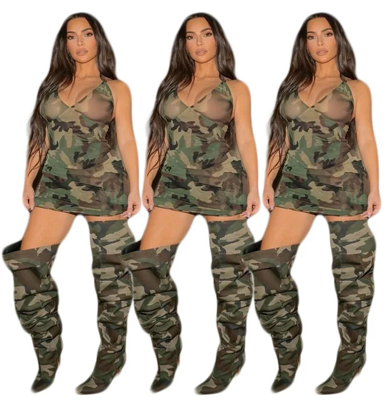 

2021 Summer New Sexy Camouflage Print Skinny Short Sexy Tight Tube Dress