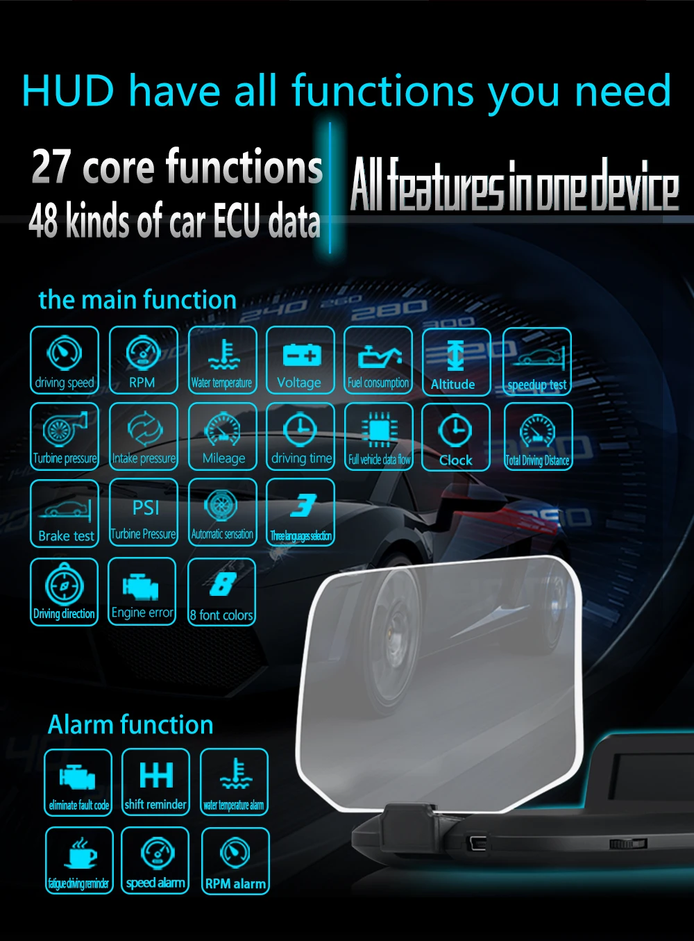 Head Up Display C1 Obd2 Gps Universal Hud Head Up Multifunction