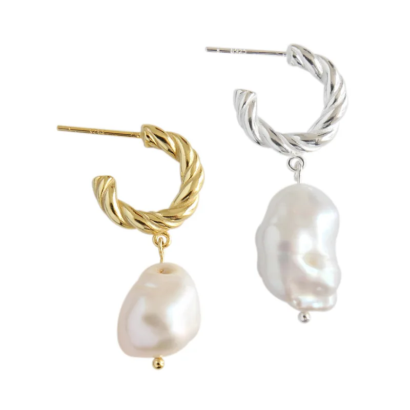 

Wholesale 925 Sterling Silver Fresh Water Pearl Huggie Hoops Earrings For Women, Real gold/rhodium