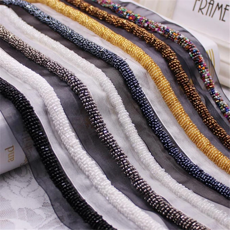 

wholesale vintage nylon pearl beaded embroidery lace ribbon trim custom dress sewing DIY clothing accessory, Mix color
