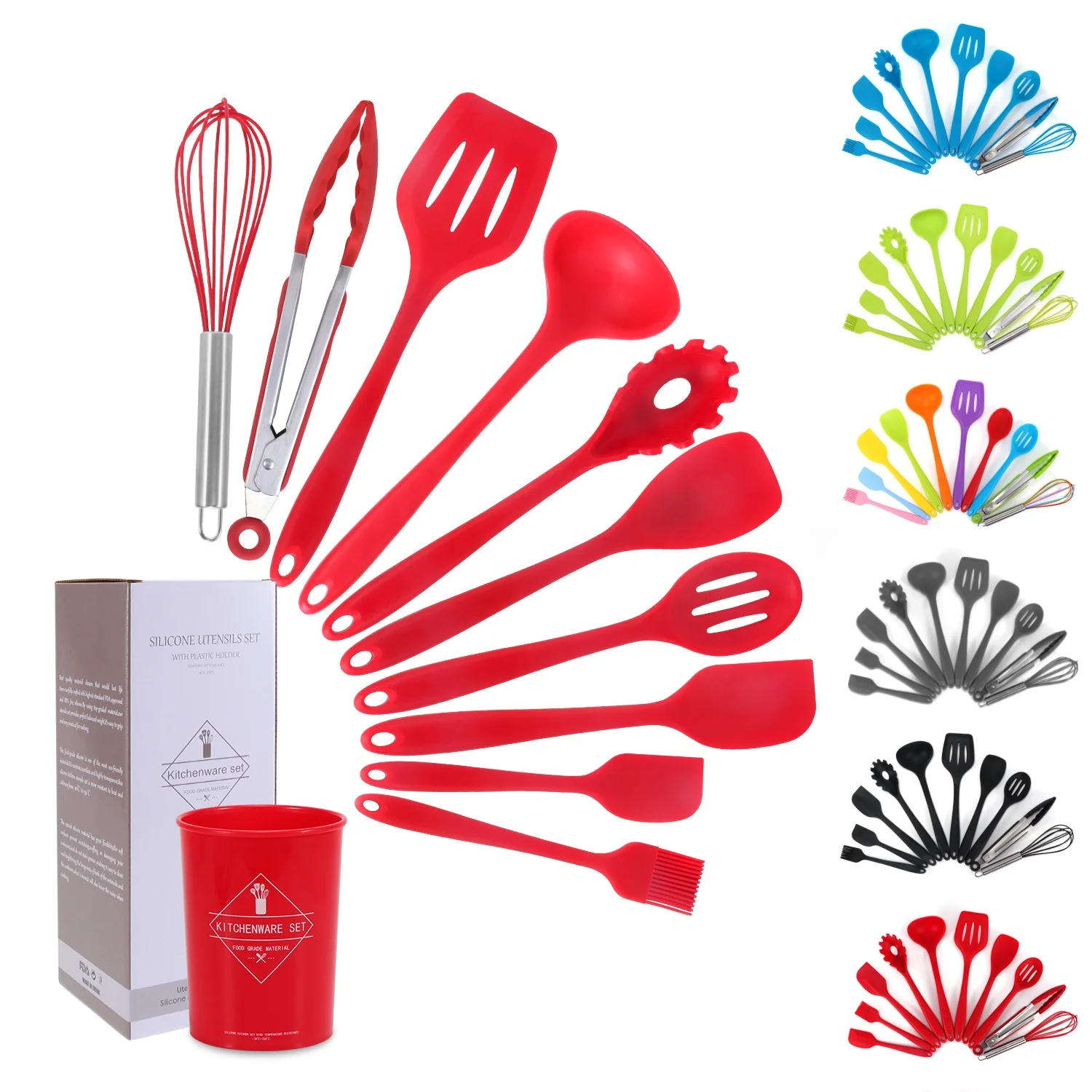 

10 PCS Wholesale Food Grade Silicone Cooking Utensils Tool Nylon Kitchen Accessories Set Silicone Rubber Kitchen Utensils, Blue/black/red/green/gray/multicolor