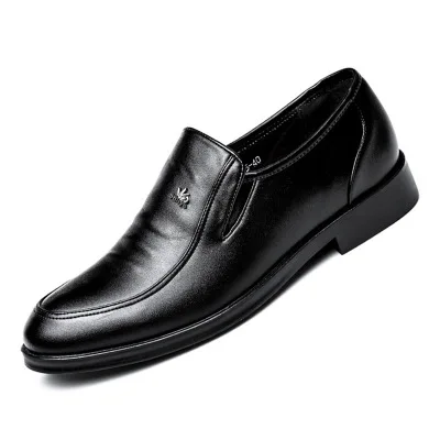 

A048 2021 Spring Autumn Men Dress Business Male Leather High Neck Solid Color Shoes Men Work Loafer Slip-on Pointed Toe for men, Black brown white