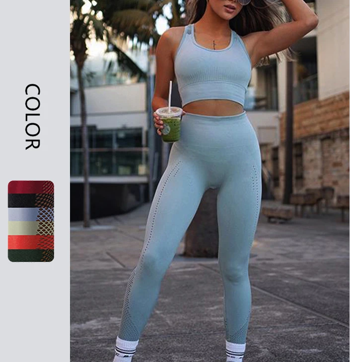 

2021 Seamless Bra Fitness Leggings Two Piece Set Women Clothing Yoga Wear