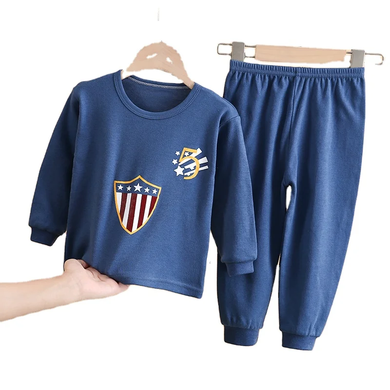 

Children's boys long-sleeved round home wear girls cartoon kids suit pajamas