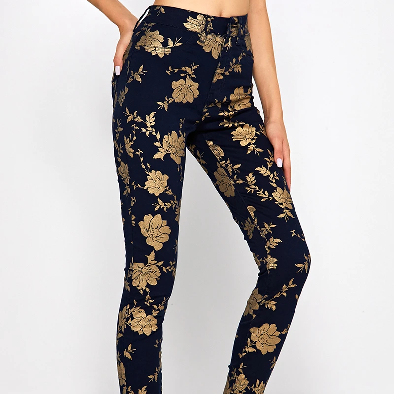 

Popular Latest Design Woman Casual Trousers Pants with Floral Pattern Design Fashion Ladies Wear, Brown