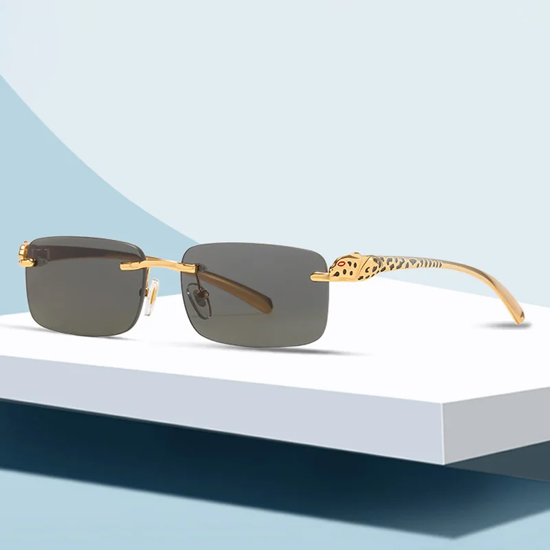 

2022 Men New Luxury Fashion Small Square Shades Buffalo Horns Rimless Sunglasses Gafas De Sol Para Hombre