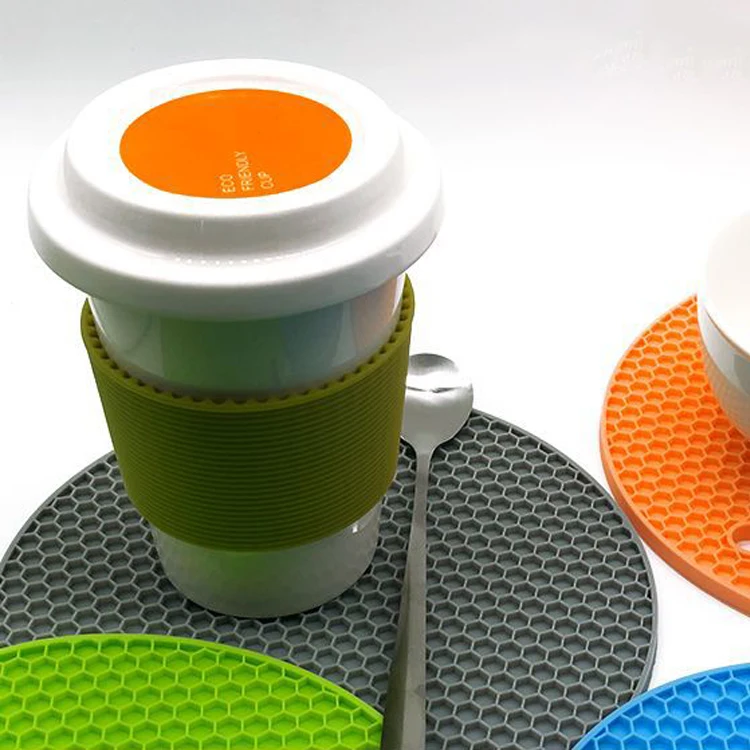 

Multifunctional Round Heat Resistant Silicone Mat Cup Coasters Non-slip Pot Holder Table Placemat Kitchen Accessories Tool, As picture