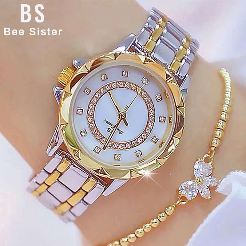 

Diamond Women Luxury Brand Watch 2021 Rhinestone Elegant Ladies quartz Watches Gold Clock relogio feminino BS Bee sister FA1506, 4colors