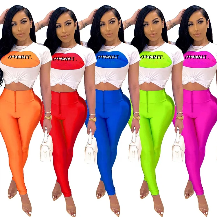 

Wholesale New Style Lip Printing Letter Suit Home Two Piece Pants Set Short Sleeve Suit Women Clothing, Picture color