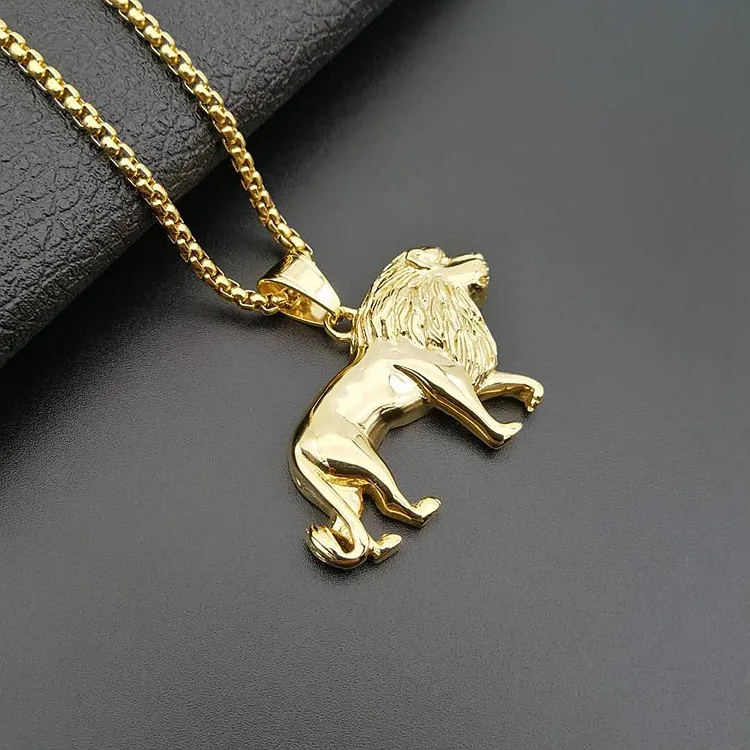 

Animal Jewelry Gold Plated Smooth Lion Pendant Titanium Steel High Polished African Lion Necklace Pendant