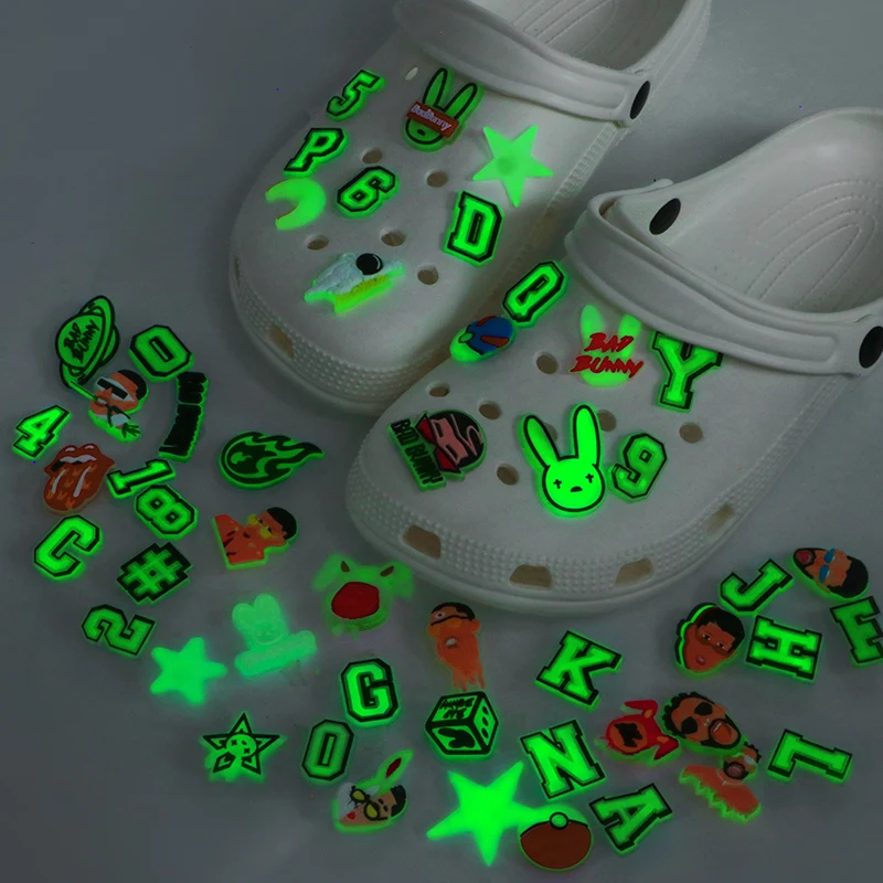 

Hot Selling Accessory Luminous letters PVC Plastic Shoes Buckles Accessories Luxury For Custom Shoe Charms