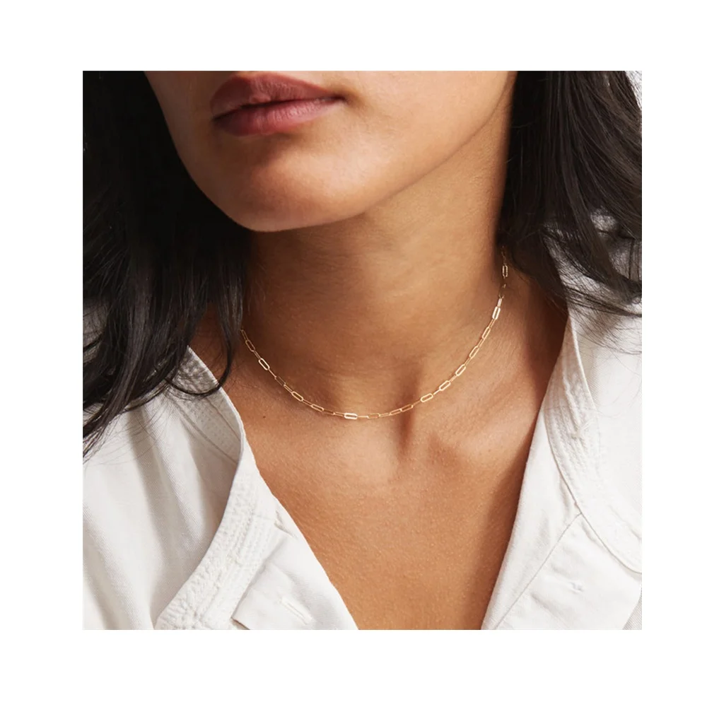 

Wholesale Paperclip Link Choker 18k Gold Jewelry Best Friend Cuban Link Chain Stainless Steel Gold Filled Necklace