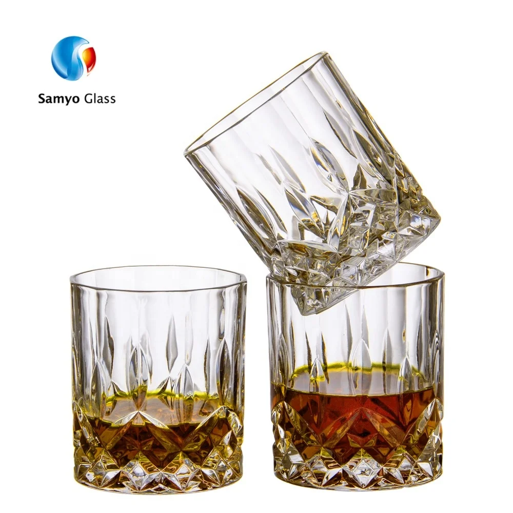 

samyo bulk old fashioned stemless rock diamond whisky glass set, White plate with golden decoration