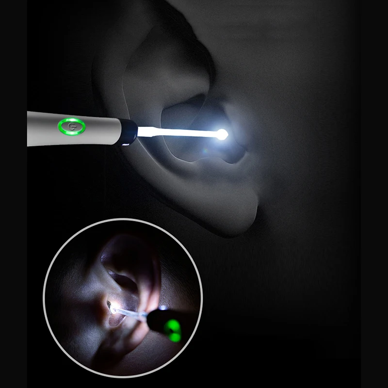 

LED Lighting Ear Wax Removal Wiht 4 Professional Ear Pick Tools Ear Wax Cleaner, Black,white