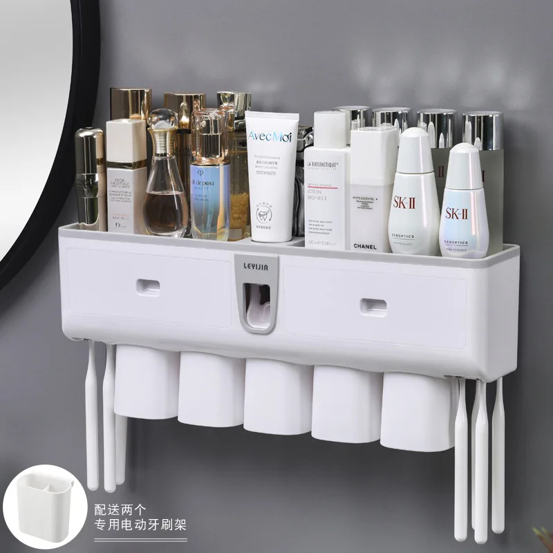 

New product wall hanging free punching family of four or five wash storage toothbrush holder set toothpaste squeezer brushing mo, Choose