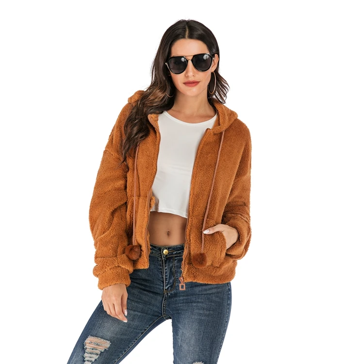 

Hot Sale Autumn and Winter Women's Fleece Plush Fleece Jacket Women Camel Hooded Woolen Coat