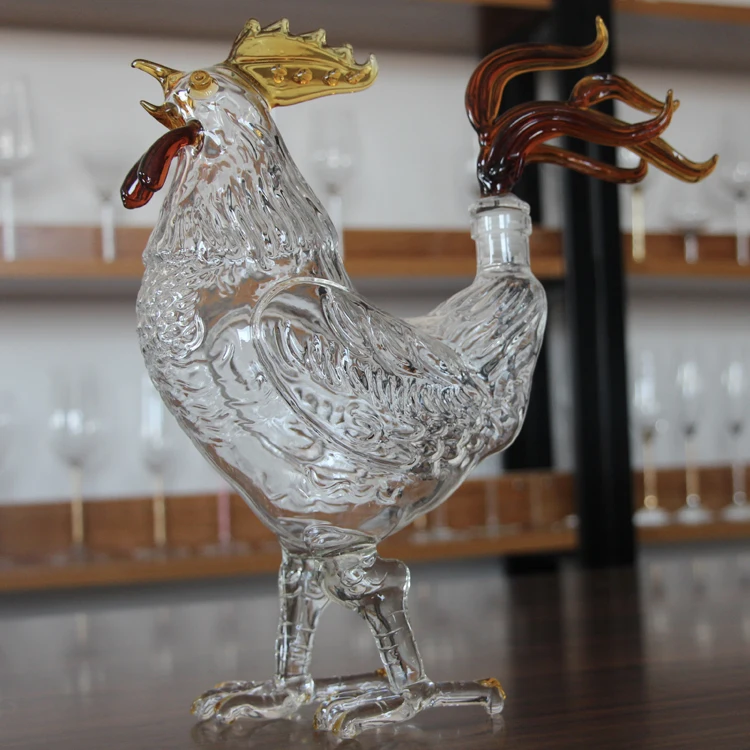 Animal shaped chicken shaped clear glass wine liquor bottles
