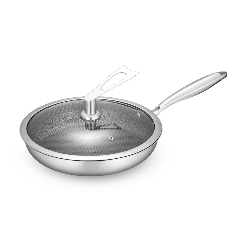 

Food Grace 304 Stainless steel honeycomb frying pan non-stick tri-ply pan cookwrae with ss handle cookwrae and lid