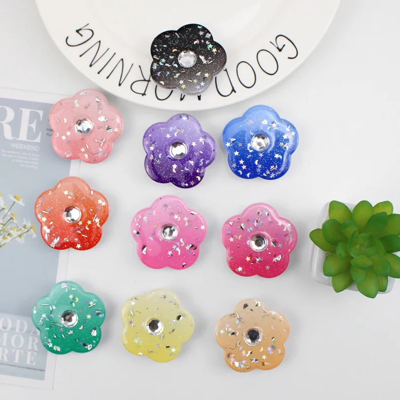 

2020 INS New Design Cute Flower Shape Epoxy Pentagram Bracket Finger Phone Socket Stand Holder