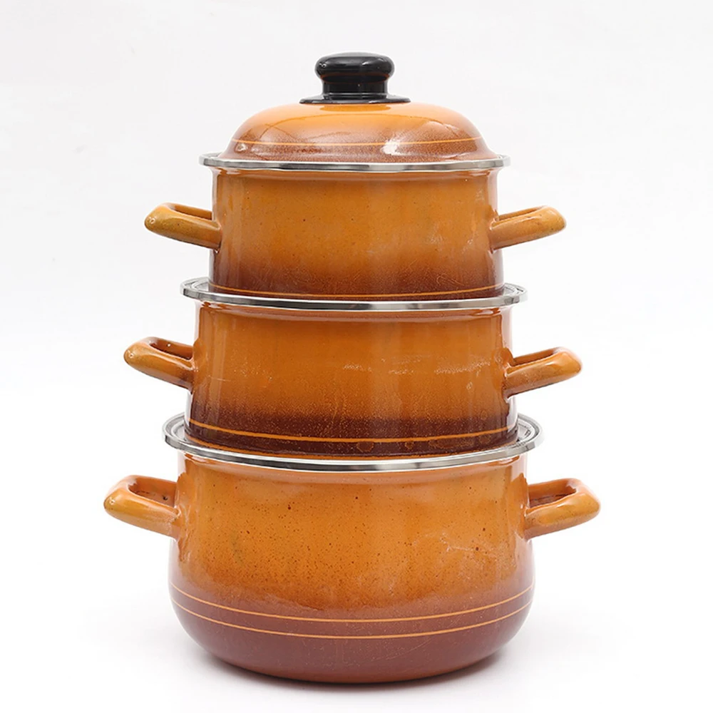 

771EDBL-3 pcs cookware set non stick enamel casseroles,outdoor cooking pots, Orange