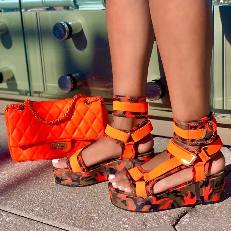 

2021 New Trendy Hot Colorful Print Sandals Women Platform Thick Bottom Wedges Heels Gladiator Sandals, Snake skin,red ,gray,etc