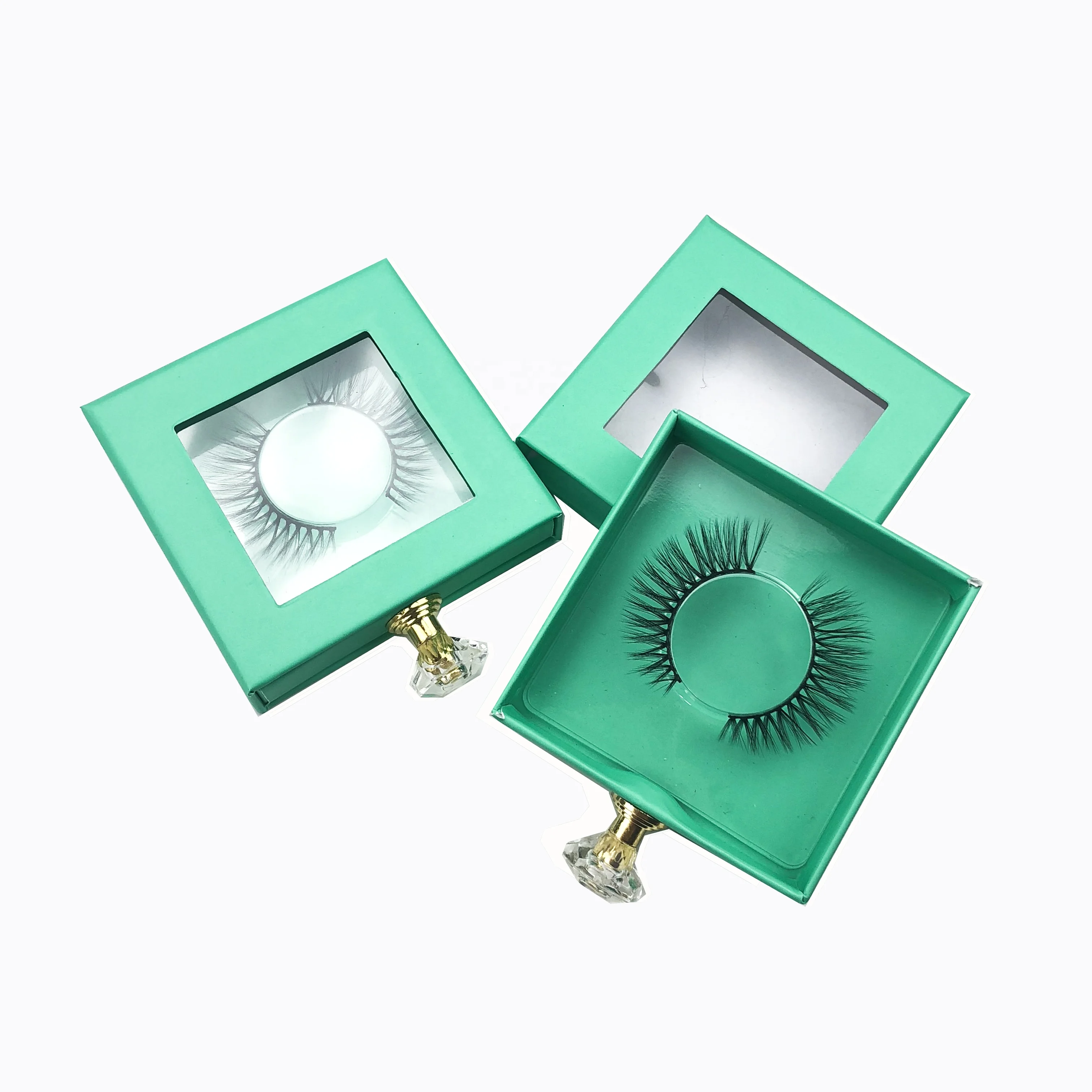 

Custom logo square window eyelash drawer packing box diamond handle single pair magnetic eyelash box in stock, Black