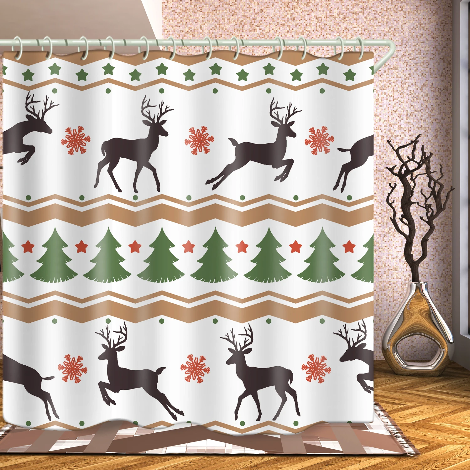 

Christmas tree fawn series theme bathroom decoration curtain waterproof shower curtain custom printed shower curtain, Picture