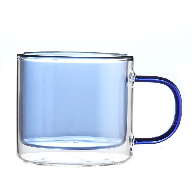 

Hot Sale Household Transparent Coffee Mug Insulated Color Double Glass Mug, Picture