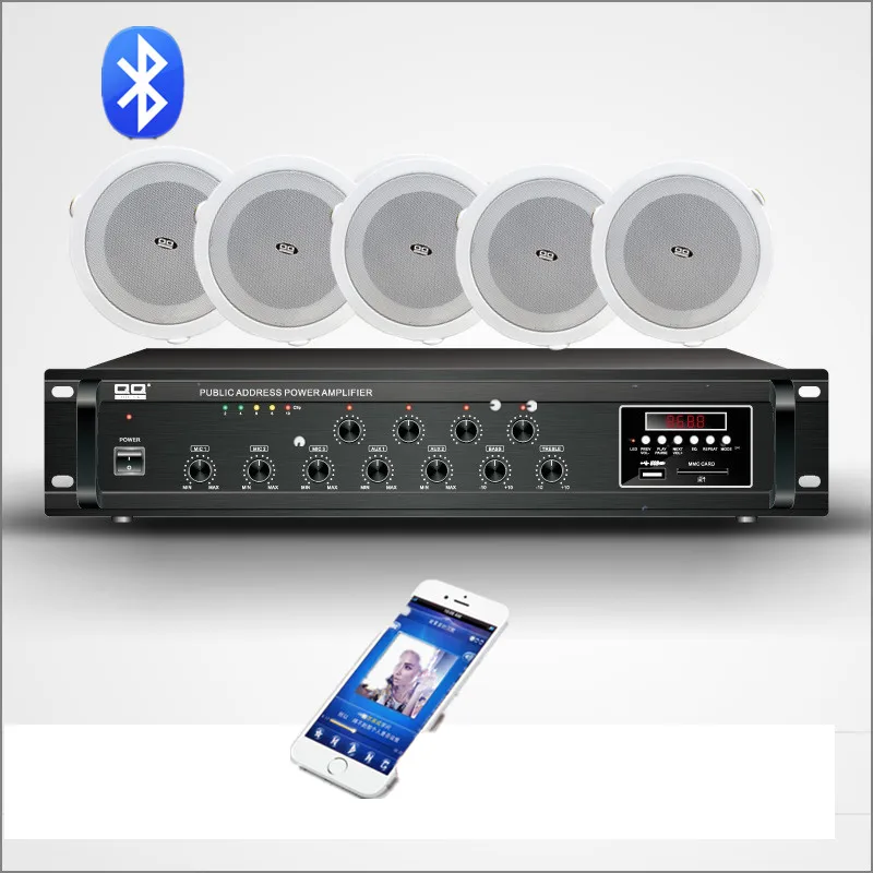 

QQCHINAPA 100V 200W One Mixer Amplifier+5 ceiling speaker Public Address system mixer Amplifier for beauty salons,store