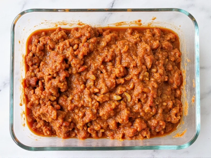 Leftover sloppy joe mixture in glass storage container