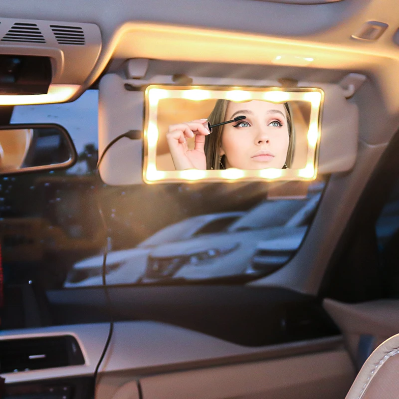 

Two Color Adjustable Car Vanity Mirror with LED Lights LED Travel Makeup Mirror Cosmetic