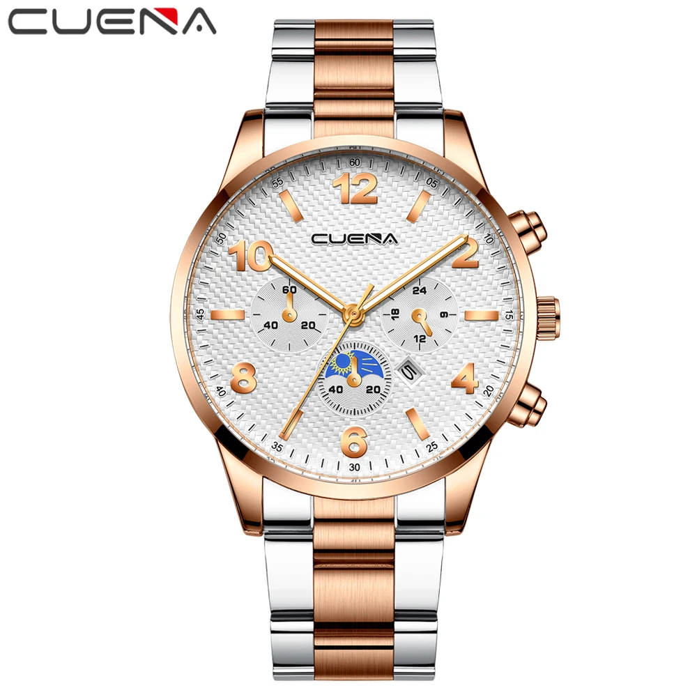 

CUENA luxury brand 30M waterproof Stainless Steel 44MM Quartz man wristwatch Montre homme, 10 colors