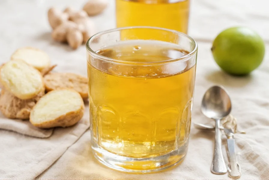 Ginger ale with fresh ginger slices in glass