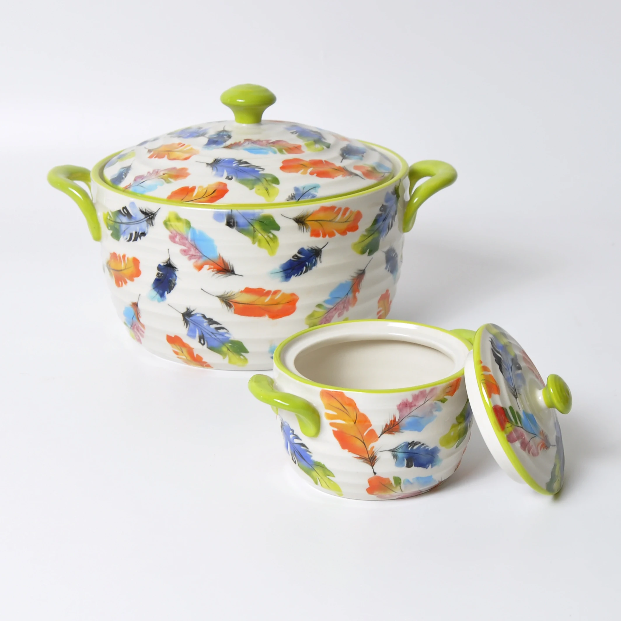 
Hot Selling Hand Painted Double Handled Stoneware Soup Pot Porcelain Microwave Oven Dishwasher Safe Ceramic Casserole 