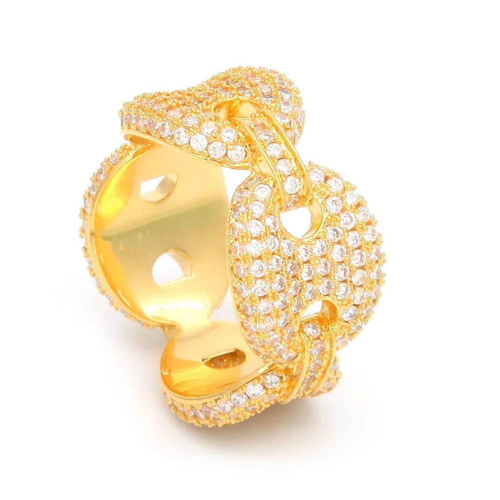 

European American HH brass base K gold Plated 3A+ zircon hollow ring, Gold,silver