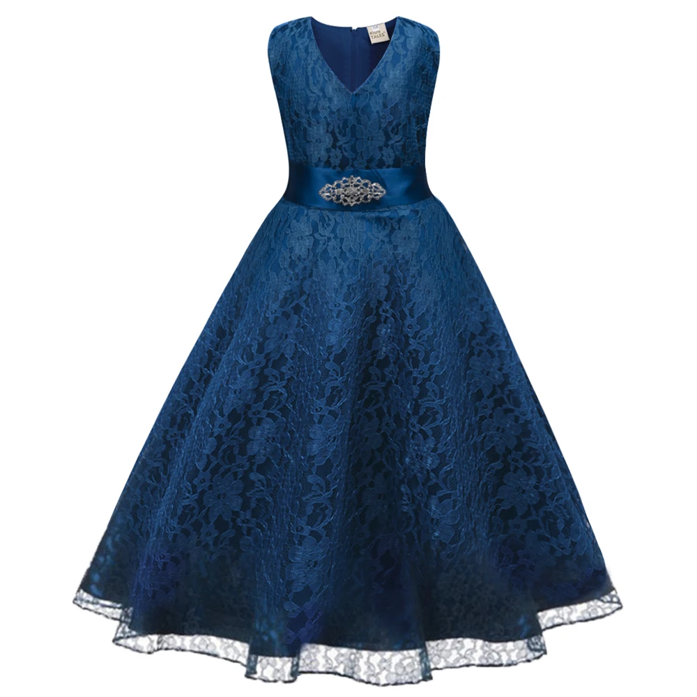 

2021 Summer Diamond Belts Lace Fluffy Girls Gown Wedding Princess Girl Dress With 5 Layers