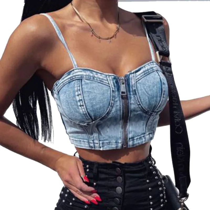 

F40781A Europe and America new sexy zipper back denim women's vest women tanktop, Black, white