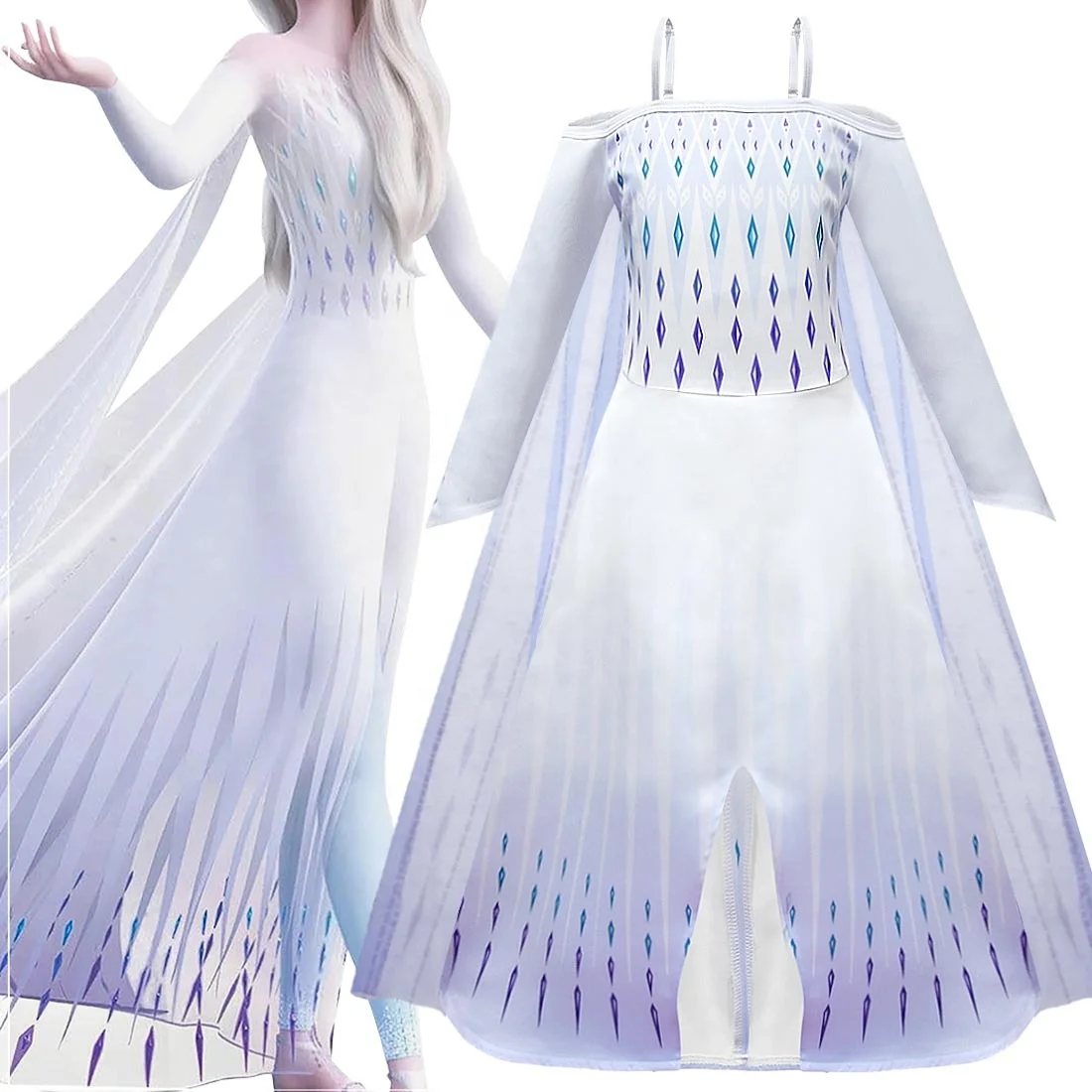 

Fancy Disny Movie Frozen Costume Elsa Anna Girl Cosplay Halloween Party Dress Up, White